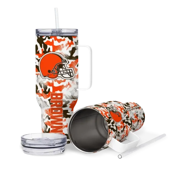customized cleveland browns camo mashup brown white curved tumbler high quality.webp