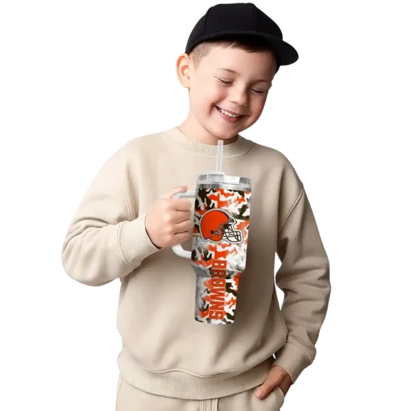 customized cleveland browns camo mashup brown white curved tumbler latest model.webp
