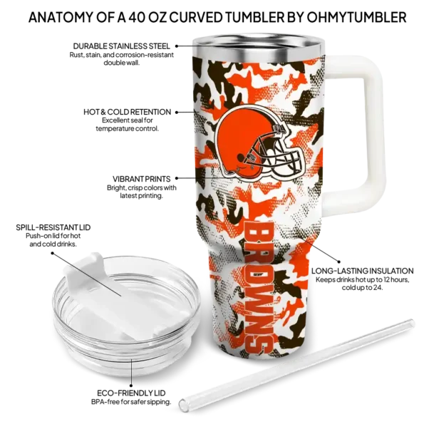 customized cleveland browns camo mashup brown white curved tumbler new arrival.webp