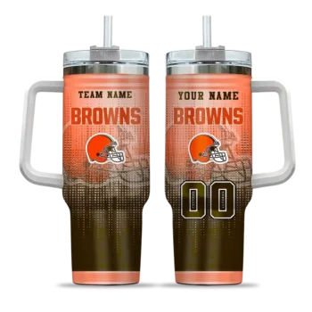 customized cleveland browns gradient dots brown curved tumbler best selling.webp