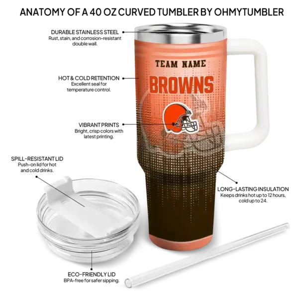 customized cleveland browns gradient dots brown curved tumbler new arrival.webp