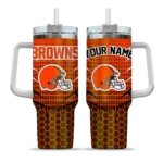 customized cleveland browns hex texture brown curved tumbler best selling.webp