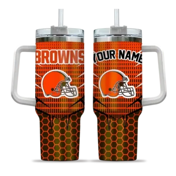 customized cleveland browns hex texture brown curved tumbler best selling.webp