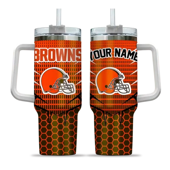customized cleveland browns hex texture brown curved tumbler best selling.webp