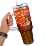customized cleveland browns hex texture brown curved tumbler best selling.webp