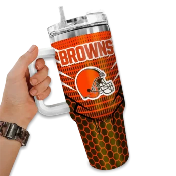customized cleveland browns hex texture brown curved tumbler fashion forward.webp