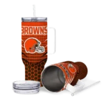 customized cleveland browns hex texture brown curved tumbler best selling.webp