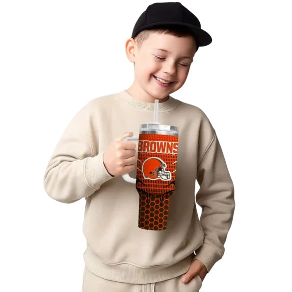 customized cleveland browns hex texture brown curved tumbler latest model.webp
