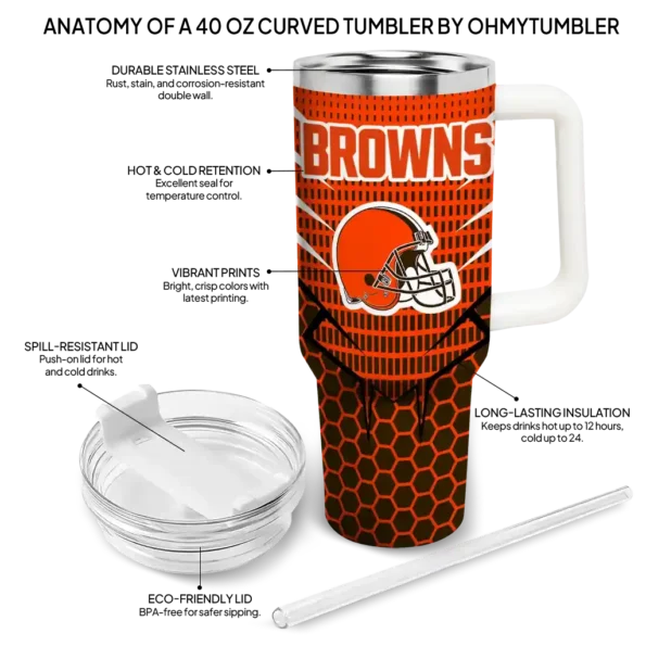 customized cleveland browns hex texture brown curved tumbler new arrival.webp