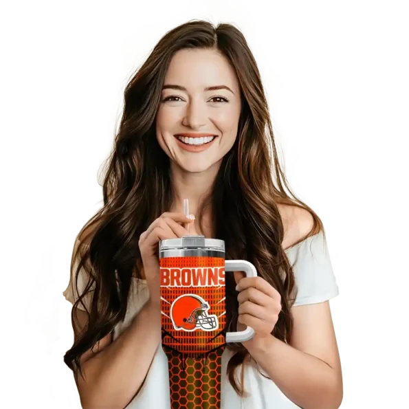 customized cleveland browns hex texture brown curved tumbler premium grade.webp
