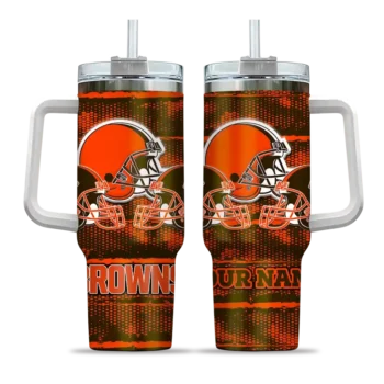 customized cleveland browns honey streaks brown curved tumbler best selling.webp