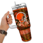 customized cleveland browns honey streaks brown curved tumbler best selling.webp