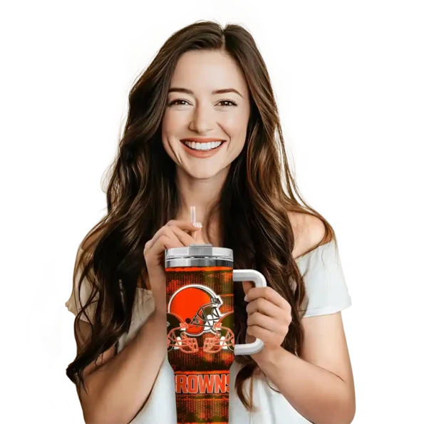 customized cleveland browns honey streaks brown curved tumbler premium grade.webp