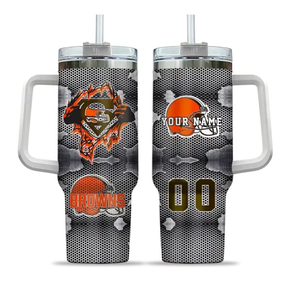 customized cleveland browns superman shield brown gray curved tumbler best selling.webp
