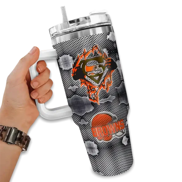 customized cleveland browns superman shield brown gray curved tumbler fashion forward.webp