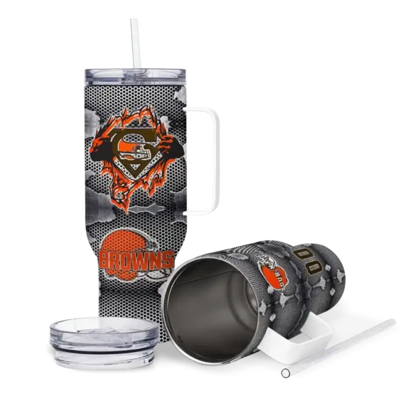 customized cleveland browns superman shield brown gray curved tumbler high quality.webp