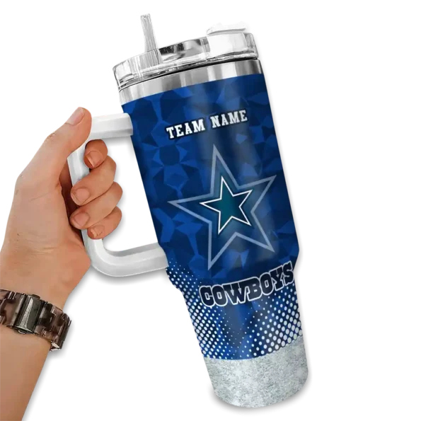 customized dallas cowboys geometric prism blue curved tumbler fashion forward.webp