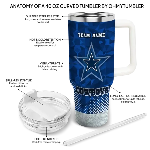 customized dallas cowboys geometric prism blue curved tumbler new arrival.webp