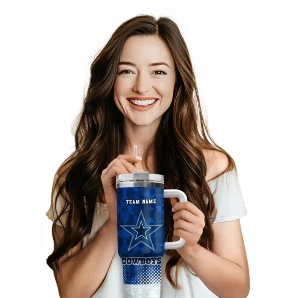 customized dallas cowboys geometric prism blue curved tumbler premium grade.webp