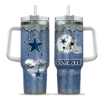customized dallas cowboys heart helmet motif blue curved tumbler best selling.webp
