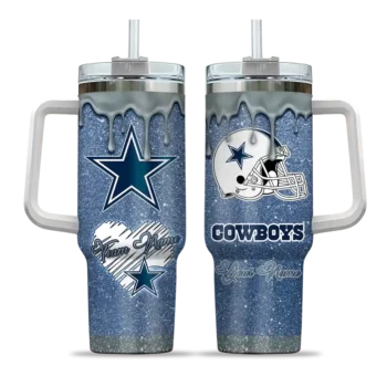 customized dallas cowboys heart helmet motif blue curved tumbler best selling.webp