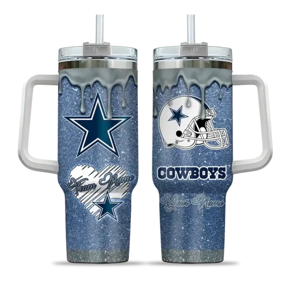 customized dallas cowboys heart helmet motif blue curved tumbler best selling.webp