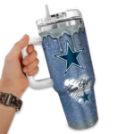 customized dallas cowboys heart helmet motif blue curved tumbler best selling.webp