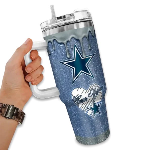customized dallas cowboys heart helmet motif blue curved tumbler fashion forward.webp