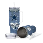customized dallas cowboys heart helmet motif blue curved tumbler best selling.webp