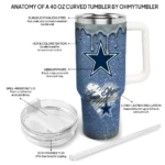customized dallas cowboys heart helmet motif blue curved tumbler best selling.webp