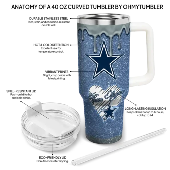 customized dallas cowboys heart helmet motif blue curved tumbler new arrival.webp