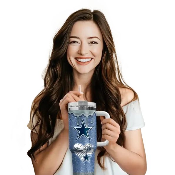 customized dallas cowboys heart helmet motif blue curved tumbler premium grade.webp