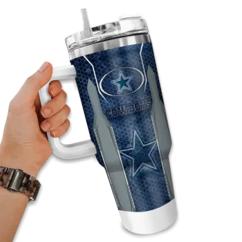 customized dallas cowboys hexagon armor blue curved tumbler fashion forward.webp