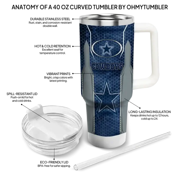 customized dallas cowboys hexagon armor blue curved tumbler new arrival.webp