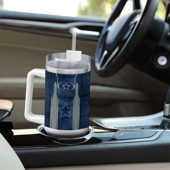 customized dallas cowboys hexagon armor blue curved tumbler trendy.webp