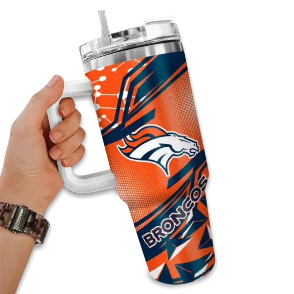 customized denver broncos abstract paths orange curved tumbler fashion forward.webp