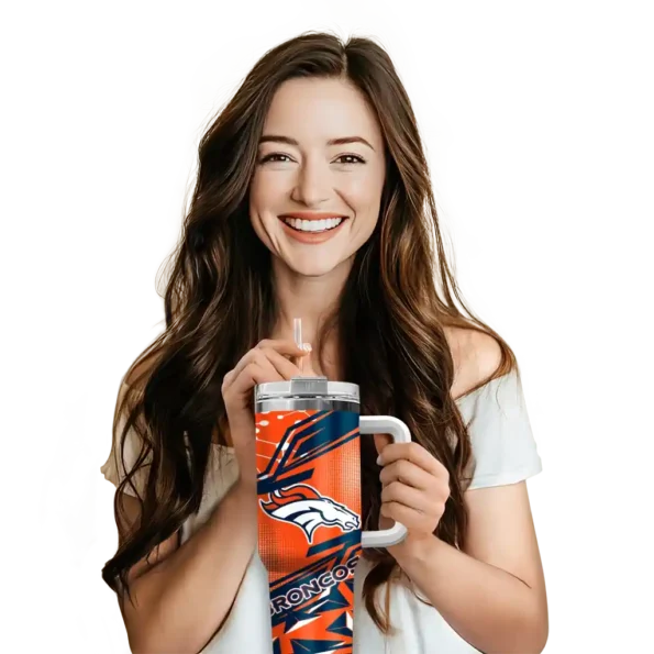 customized denver broncos abstract paths orange curved tumbler premium grade.webp