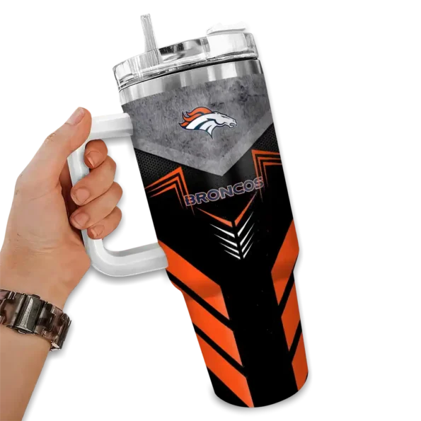 customized denver broncos arrow armor orange black curved tumbler fashion forward.webp
