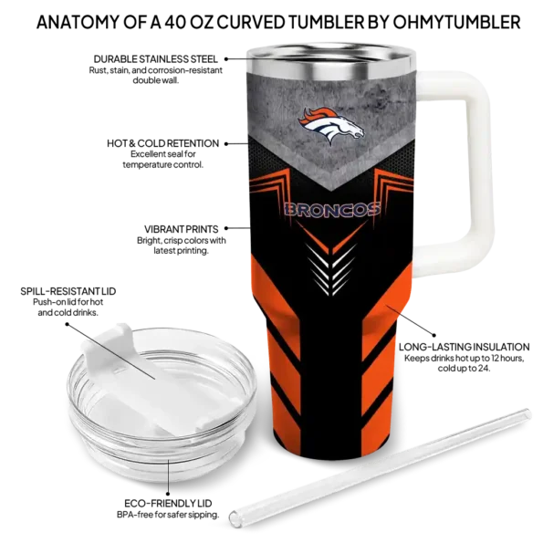 customized denver broncos arrow armor orange black curved tumbler new arrival.webp