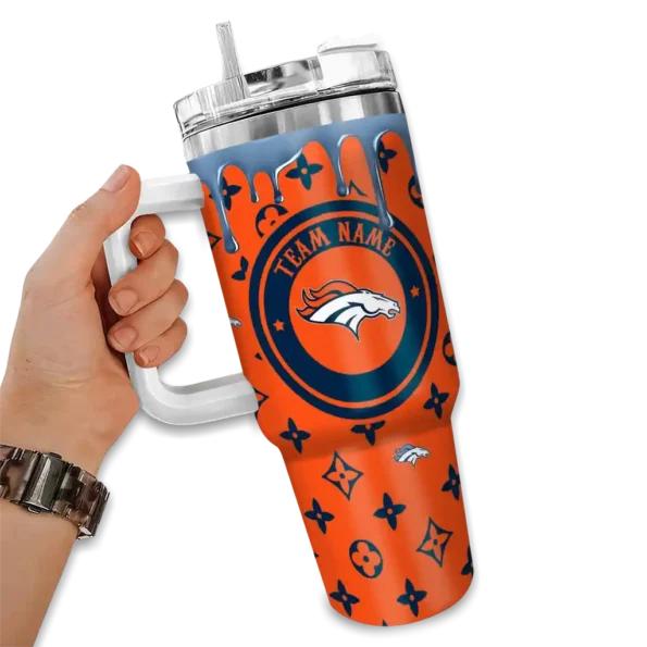 customized denver broncos bullseye drips orange curved tumbler fashion forward.webp