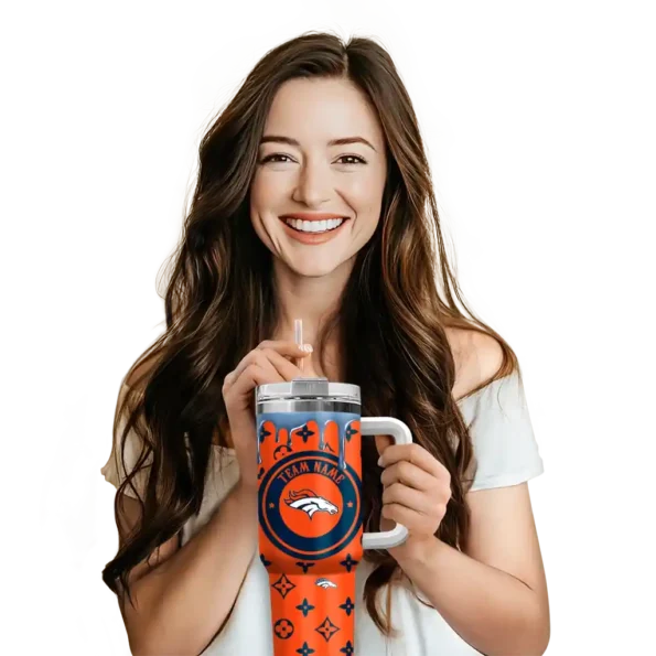 customized denver broncos bullseye drips orange curved tumbler premium grade.webp