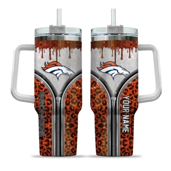 customized denver broncos leopard zipper orange curved tumbler best selling.webp