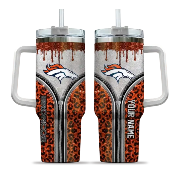 customized denver broncos leopard zipper orange curved tumbler best selling.webp