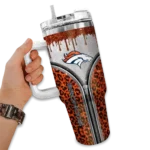 customized denver broncos leopard zipper orange curved tumbler best selling.webp
