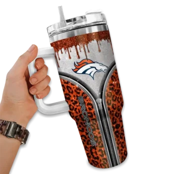 customized denver broncos leopard zipper orange curved tumbler fashion forward.webp