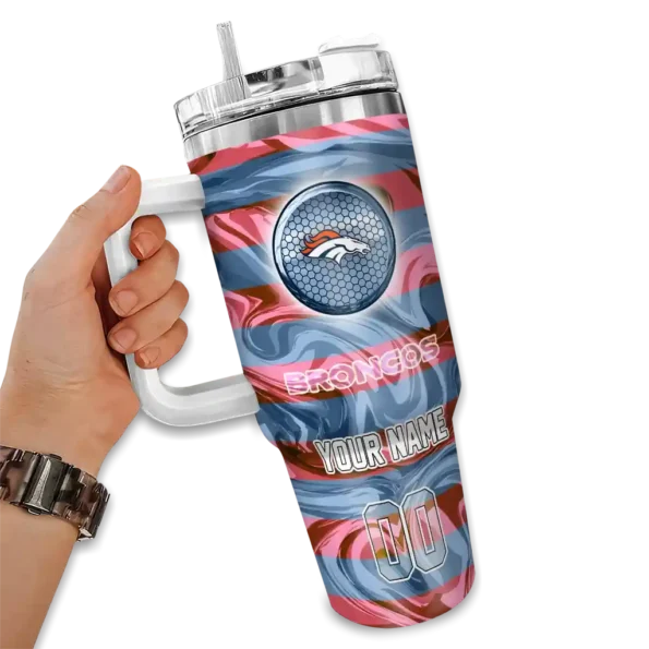 customized denver broncos marbled stripes orange curved tumbler fashion forward.webp