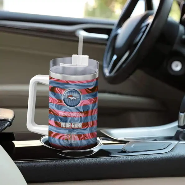 customized denver broncos marbled stripes orange curved tumbler trendy.webp