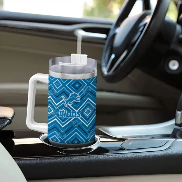 customized detroit lions bold diamonds blue curved tumbler trendy.webp