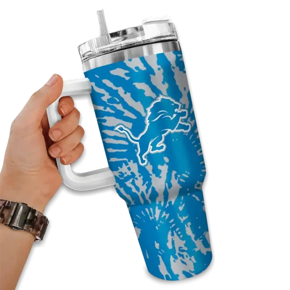 customized detroit lions burst swirl blue curved tumbler fashion forward.webp