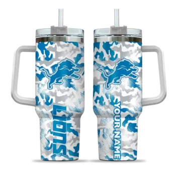 customized detroit lions camo mashup blue white curved tumbler best selling.webp